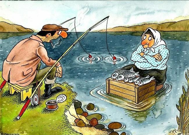 Карикатуры про рыбалку и водку