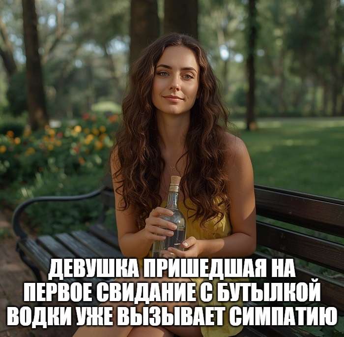 девушка на свидании с бутылкой водки