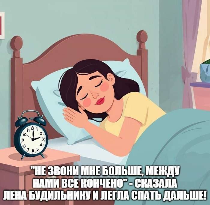 девушка спит и не реагирует на будильник